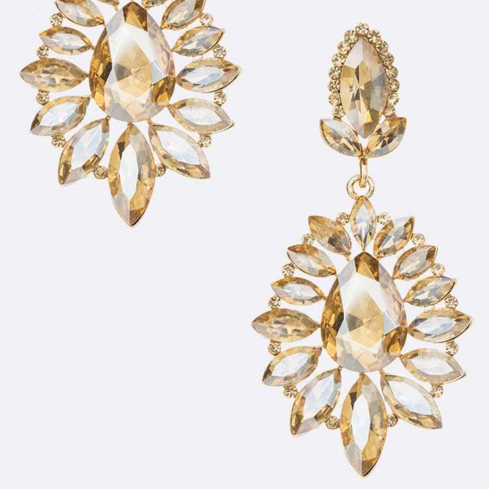 Gold/Topaz Crystal Flower Earrings